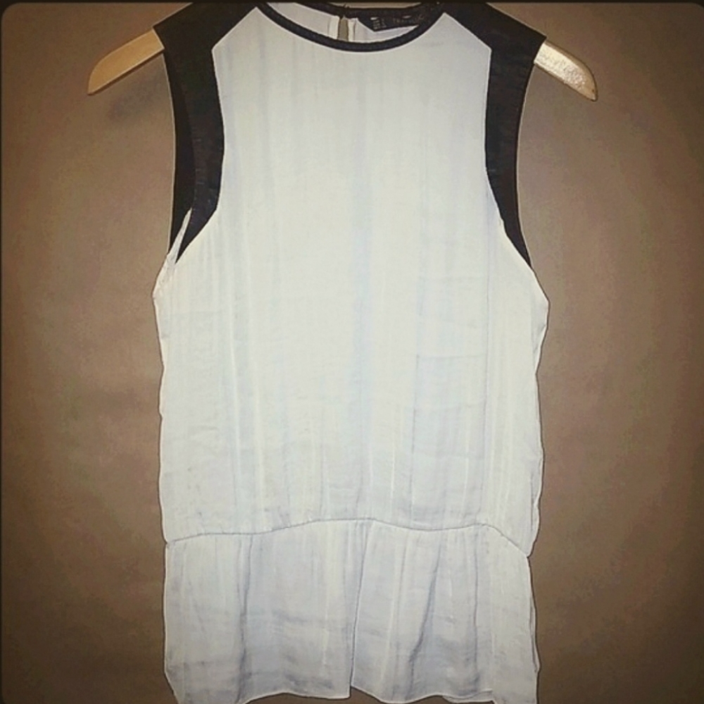Zara Trafaluc Faux Leather Trim Blouse